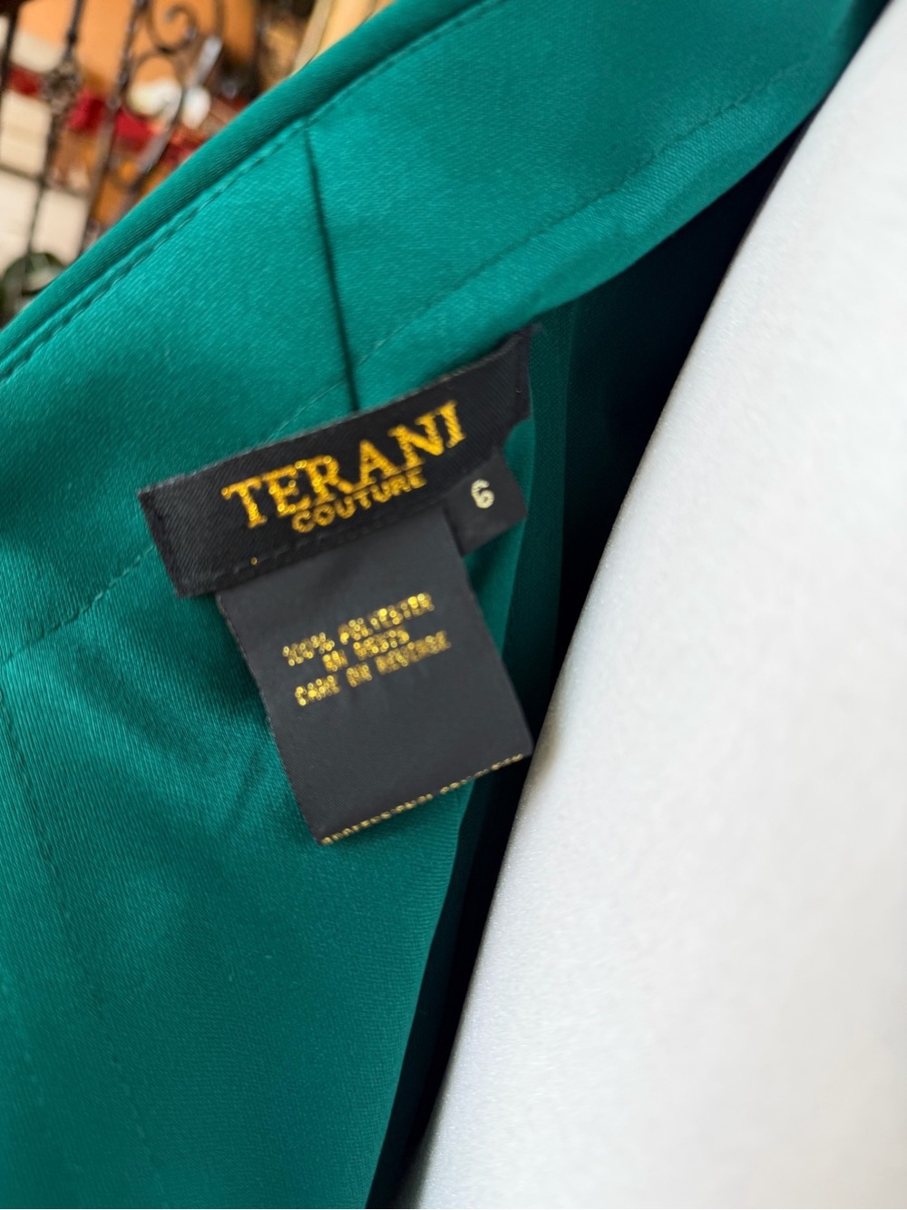 Terani Couture Emerald Green One-Shoulder Beaded Gown - Picture 12 of 13